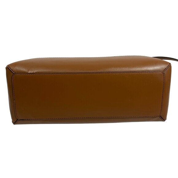 Michael Kors Reed Large Belted Satchel Bag Purse Brown MK Signature Logo FLAW - Picture 4 of 16